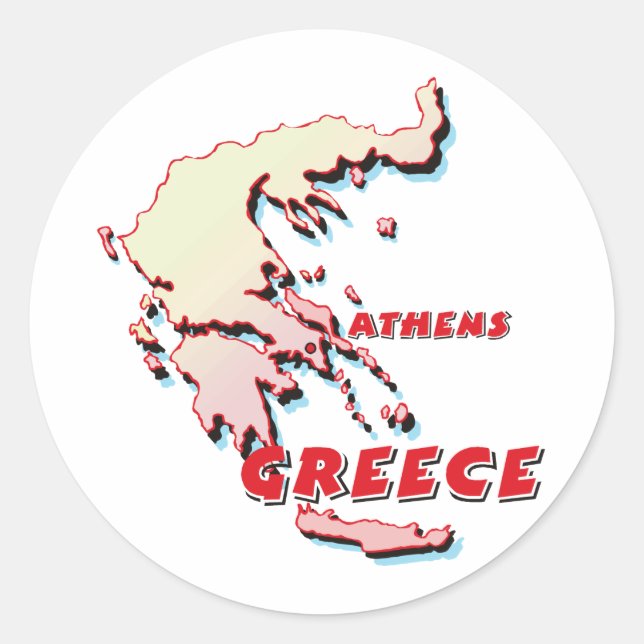 Pegatina Redonda Mapa de Grecia (Anverso)