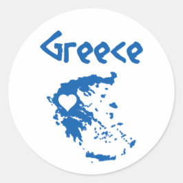 Pegatina Redonda Mapa de Grecia azul y blanca