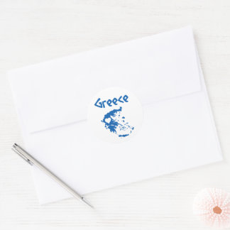 Pegatina Redonda Mapa de Grecia azul y blanca