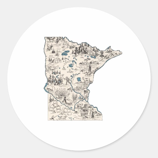 Pegatina Redonda Mapa de imágenes de la época de Minnesota (Anverso)