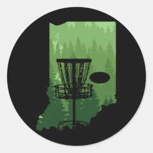Pegatina Redonda Mapa de Indiana Disc Golf Frisbees de jugador de D