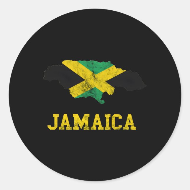 Pegatina Redonda Mapa de Jamaica Bandera de Jamaica Viaje Caribe Ja (Anverso)