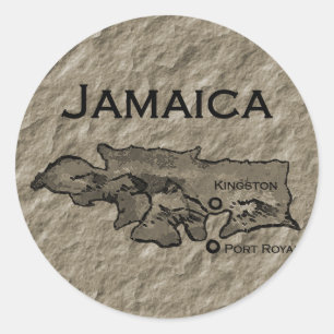 Pegatina Redonda Mapa de Jamaica (vintage)
