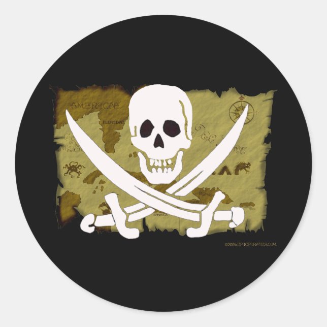 Pegatina Redonda Mapa de Jolly Roger #10 (Anverso)