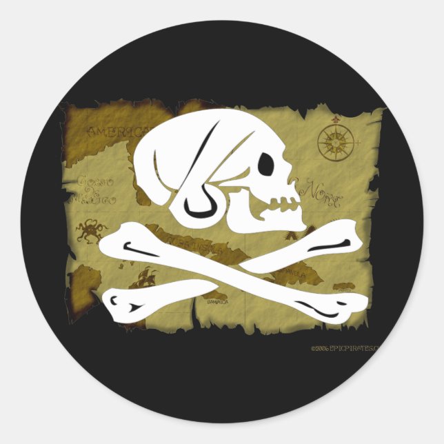 Pegatina Redonda Mapa de Jolly Roger #4 (Anverso)