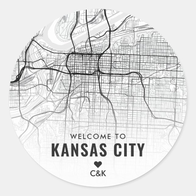 Pegatina Redonda Mapa de Kansas City | Bienvenida Boda (Anverso)
