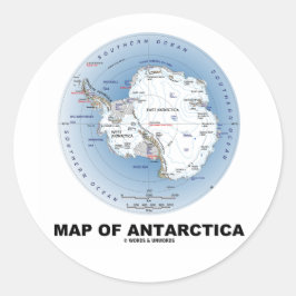 Pegatina Redonda Mapa De La Antártida (Geografía)