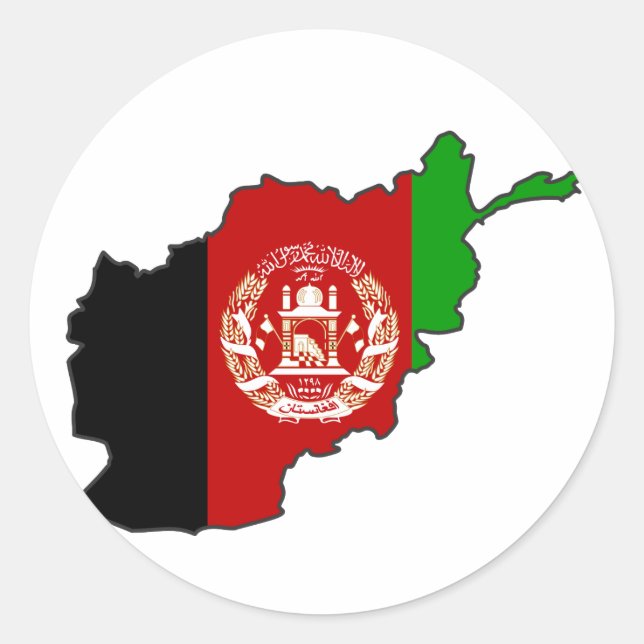 Pegatina Redonda Mapa de la bandera de Afganistán (Anverso)
