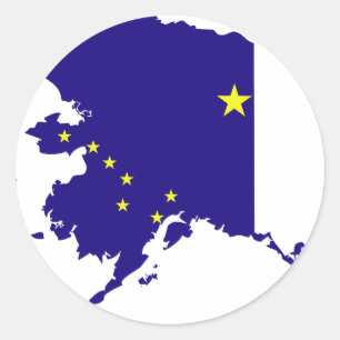 Pegatina Redonda Mapa de la bandera de Alaska