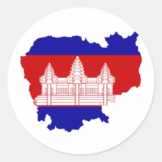 Pegatina Redonda Mapa de la bandera de Camboya KH (Anverso)