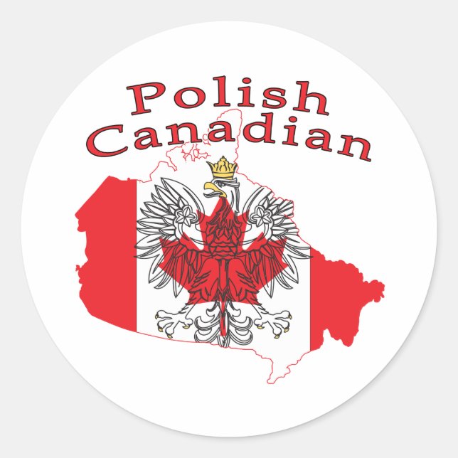 Pegatina Redonda Mapa de la bandera de Canadá en Polonia (Anverso)