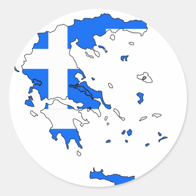 Pegatina Redonda Mapa de la bandera de Grecia (Anverso)