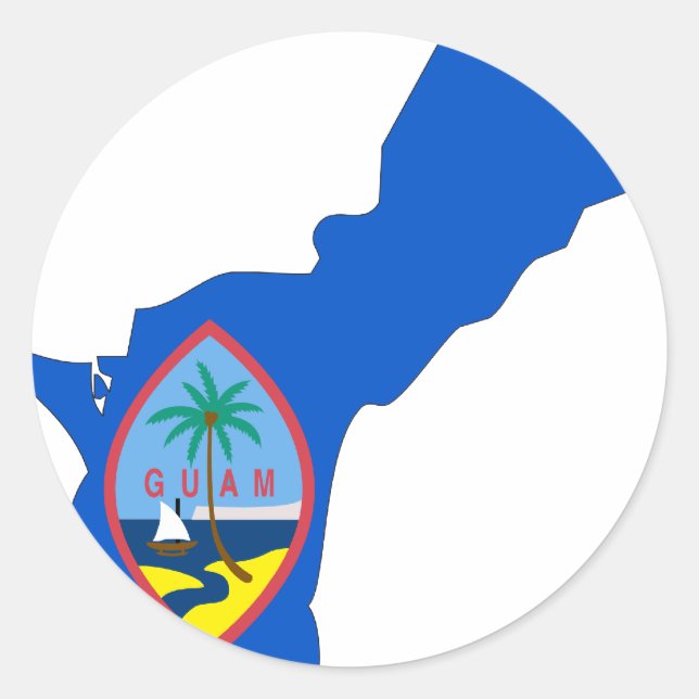 Pegatina Redonda Mapa de la bandera de Guam (Anverso)
