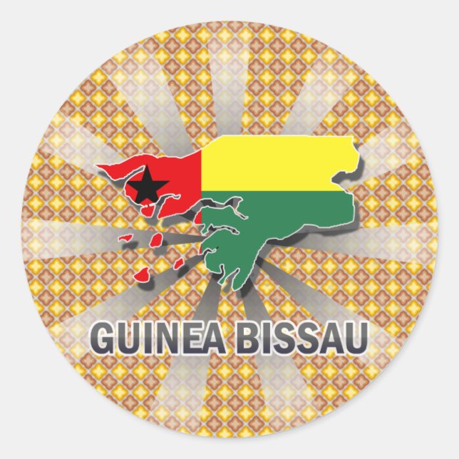 Pegatina Redonda Mapa de la bandera de Guinea Bissau 2.0 (Anverso)