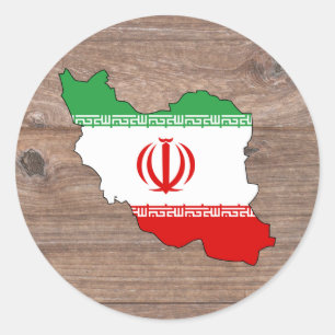 Pegatina Redonda Mapa de la bandera de Irán del equipo en la madera