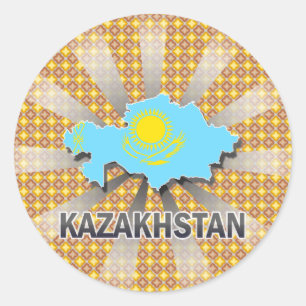Pegatina Redonda Mapa de la bandera de Kazajistán 2.0