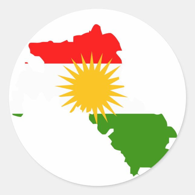 Pegatina Redonda Mapa de la bandera de Kurdistán (Anverso)
