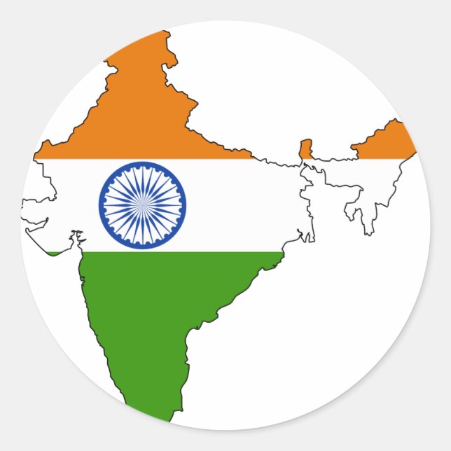 Pegatina Redonda Mapa de la bandera de la India (Anverso)
