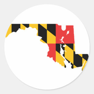 Pegatina Redonda Mapa de la bandera de Maryland