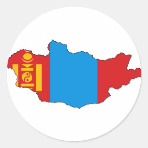 Pegatina Redonda Mapa de la bandera de Mongolia