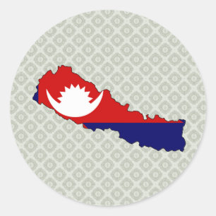 Pegatina Redonda Mapa de la bandera de Nepal del mismo tamaño