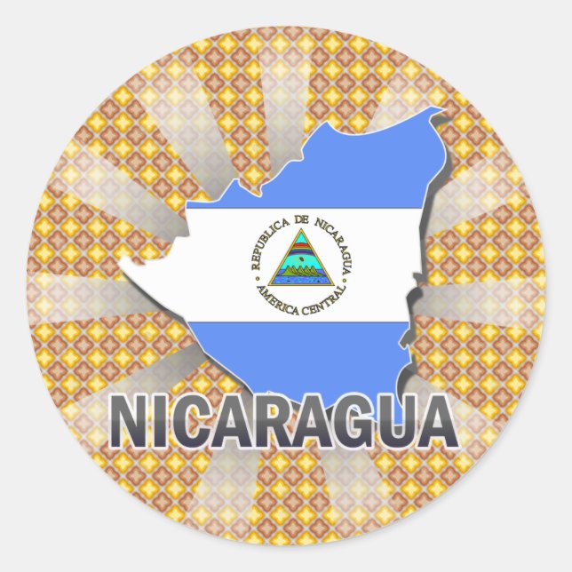 Pegatina Redonda Mapa de la bandera de Nicaragua 2.0 (Anverso)