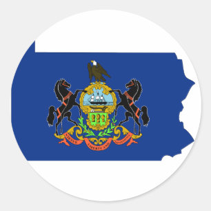 Pegatina Redonda Mapa de la bandera de Pensilvania