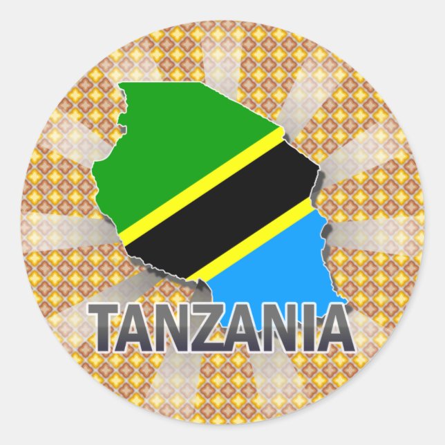 Pegatina Redonda Mapa de la bandera de Tanzania 2.0 (Anverso)