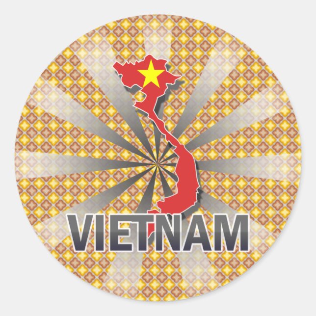 Pegatina Redonda Mapa de la bandera de Vietnam 2.0 (Anverso)