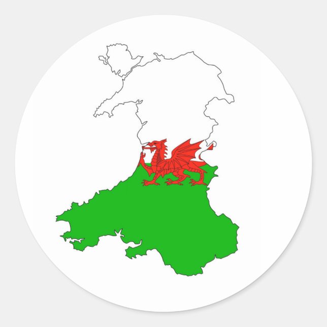 Pegatina Redonda mapa de la bandera de wales forma del reino unido (Anverso)