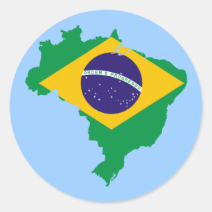 Pegatina Redonda mapa de la bandera del Brasil