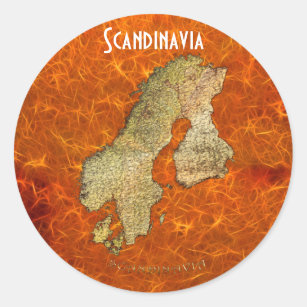 Pegatina Redonda Mapa de la cartografía de Escandinavia