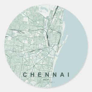 Pegatina Redonda Mapa de la ciudad de Chennai India Diseño Mínimo