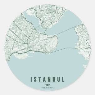 Pegatina Redonda Mapa de la ciudad de Estambul Turquía Diseño minim