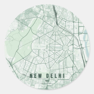Pegatina Redonda Mapa de la ciudad de Nueva Delhi, India, diseño mi