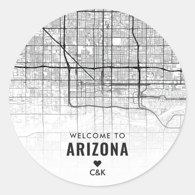 Pegatina Redonda Mapa de la ciudad de Phoenix, Arizona | Bienvenida (Anverso)