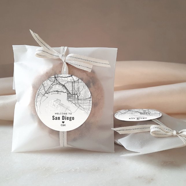 Pegatina Redonda Mapa de la ciudad de San Diego | Bienvenida Boda (Subido por el creador)