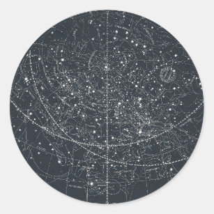Pegatina Redonda Mapa de la constelación del vintage
