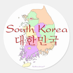 Pegatina Redonda Mapa de la Corea del Sur