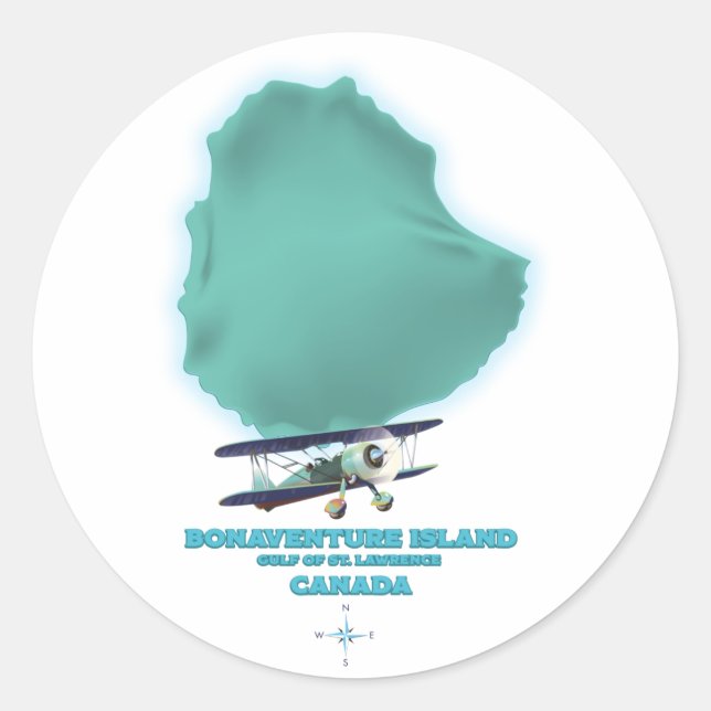 Pegatina Redonda Mapa de la Isla Bonaventure Canadá (Anverso)
