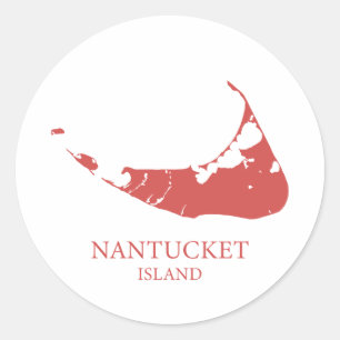 Pegatina Redonda Mapa de la isla Nantucket Nantucket rojo