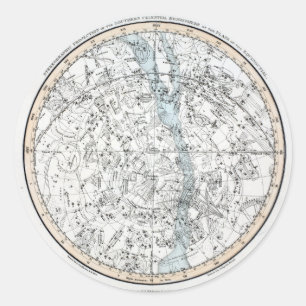 Pegatina Redonda Mapa de la placa XXVIII del hemisferio meridional