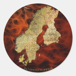 Pegatina Redonda Mapa de la serie de Pegatinas de SCANDINAVIA