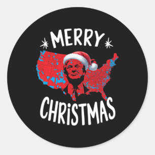 Pegatina Redonda Mapa de las elecciones rojas de Trump Feliz Navida