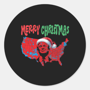 Pegatina Redonda Mapa de las elecciones rojas de Trump Feliz Navida