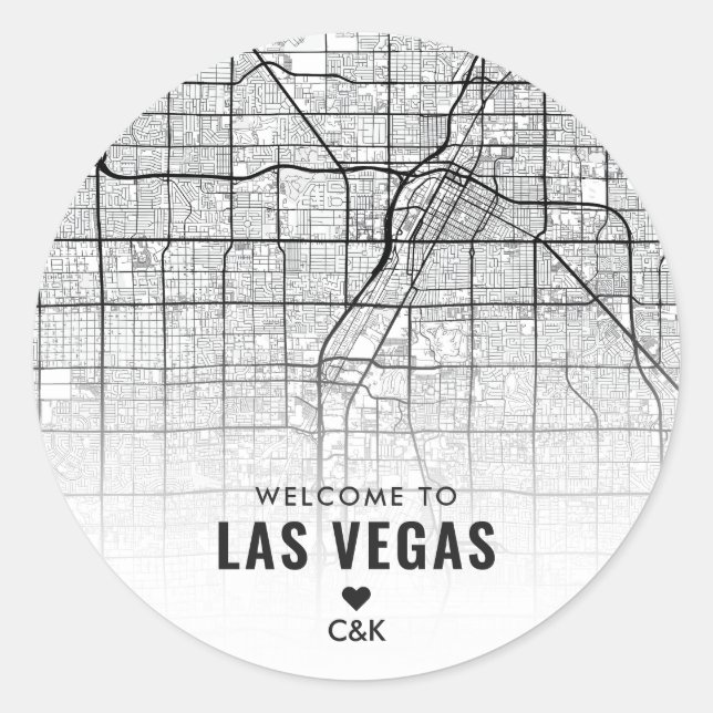 Pegatina Redonda Mapa de Las Vegas | Bienvenida Boda (Anverso)
