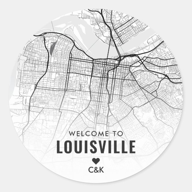 Pegatina Redonda Mapa de Louisville | Bienvenida Boda (Anverso)