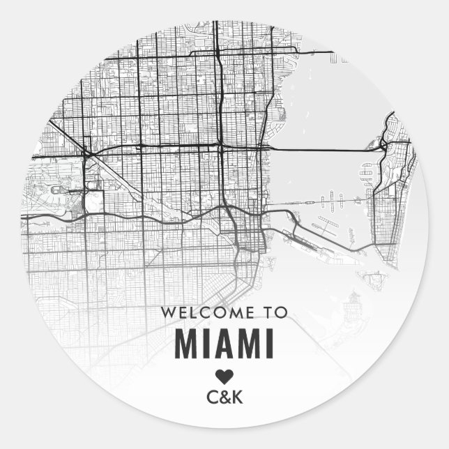 Pegatina Redonda Mapa de Miami City | Bienvenida Boda (Anverso)