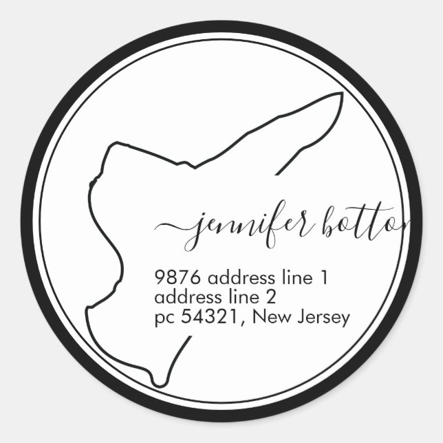 Pegatina Redonda Mapa de New Jersey con dirección de devolución de  (Anverso)