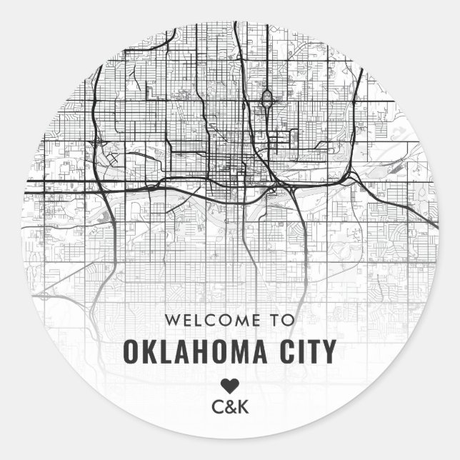Pegatina Redonda Mapa de Oklahoma City | Bienvenida Boda (Anverso)